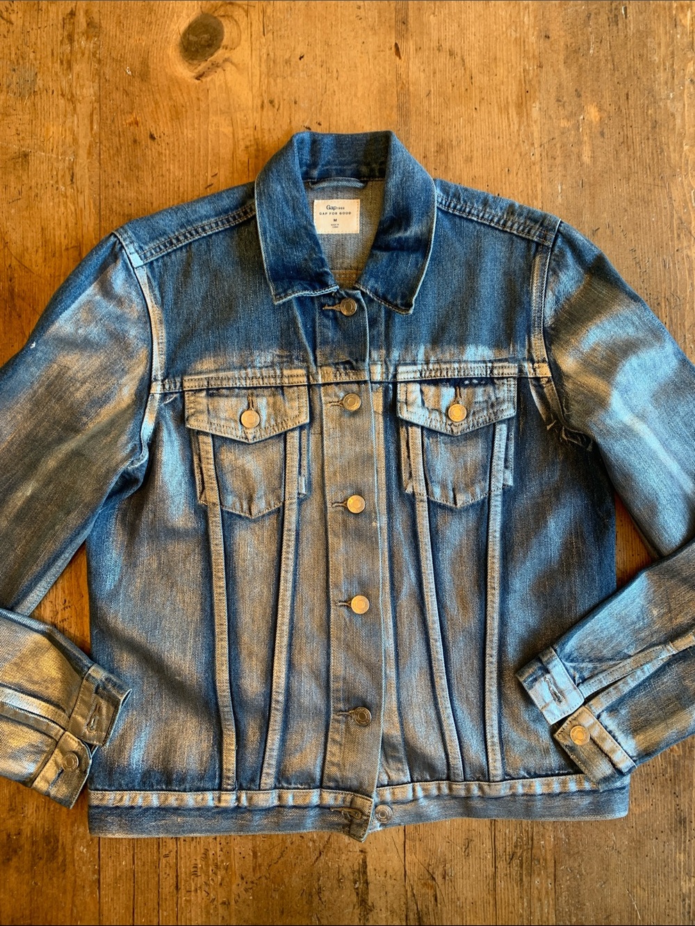 GAP Medium Metallic Blue Denim Jacket